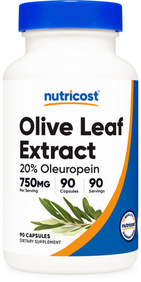 Thumbnail for Nutricost Olive Leaf Extract (20% Oleuropein) 750 MG, 90 Capsules - Non-GMO, Gluten Free