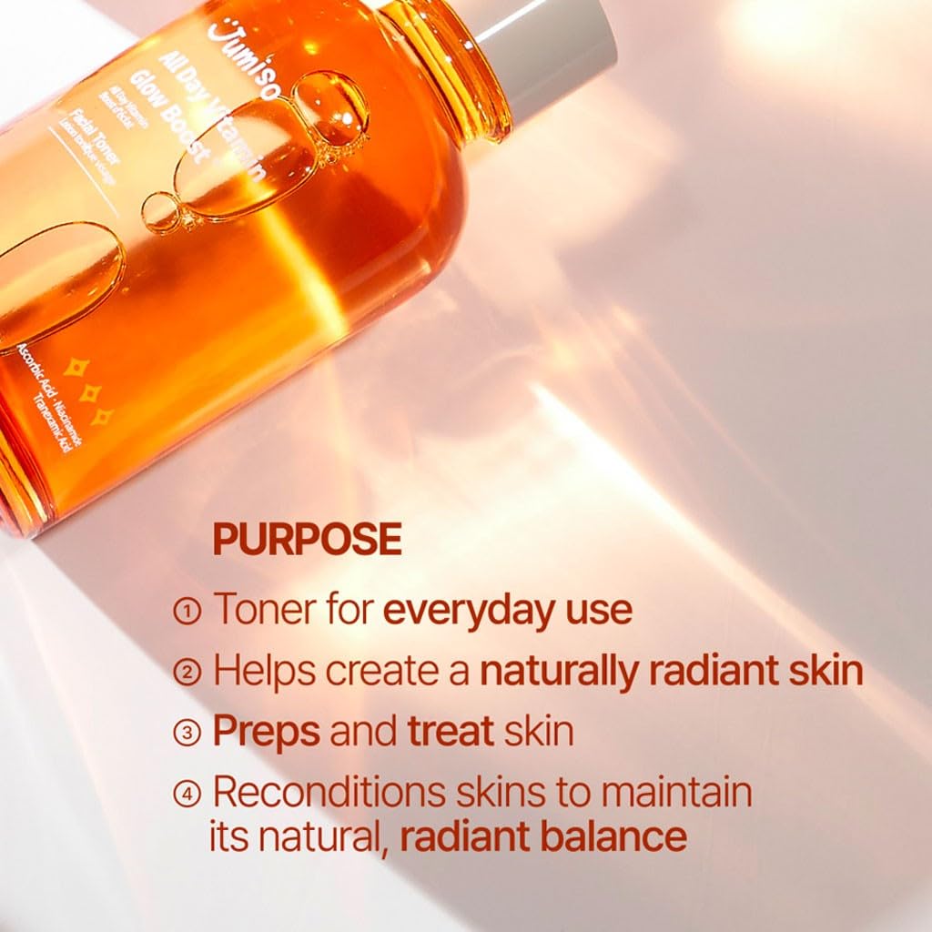 JUMISO All Day Vitamin Glow Boost Facial Toner, Vitamin Daily Toner, Vitamin B,C Toner, Skin Brightening Hydrating, Glowing Toner, Naturally Radiant&Plump Skin, EO&Fragrance Free, 125ml 4.22 FL.OZ