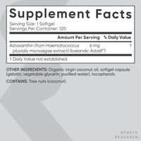 Thumbnail for Sports Research Triple Strength Astaxanthin Supplement (6mg) with Organic Coconut Oil for Antioxidant Activity, Skin & Eye Health Support - Non-GMO Verified & Gluten Free - 120 Softgels