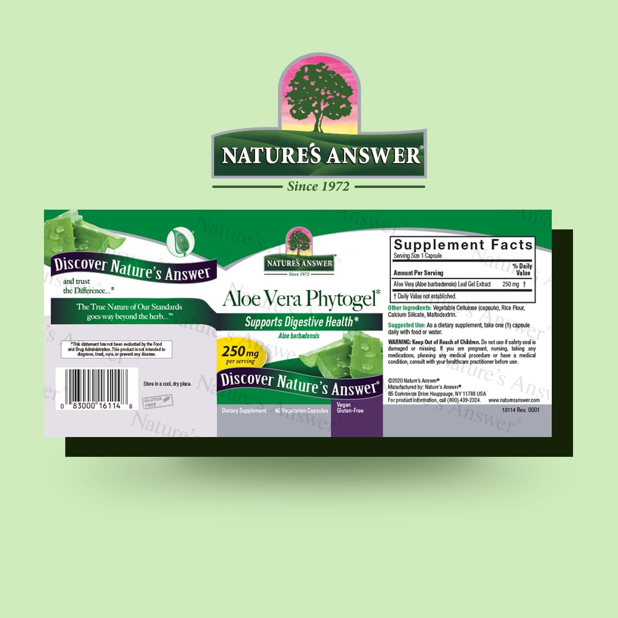 Nature's Answer's Aloe Vera Phytogel | Antiseptic Healing Properties | Vegan, Non-GMO & Kosher Certified | Capsules 90Ct