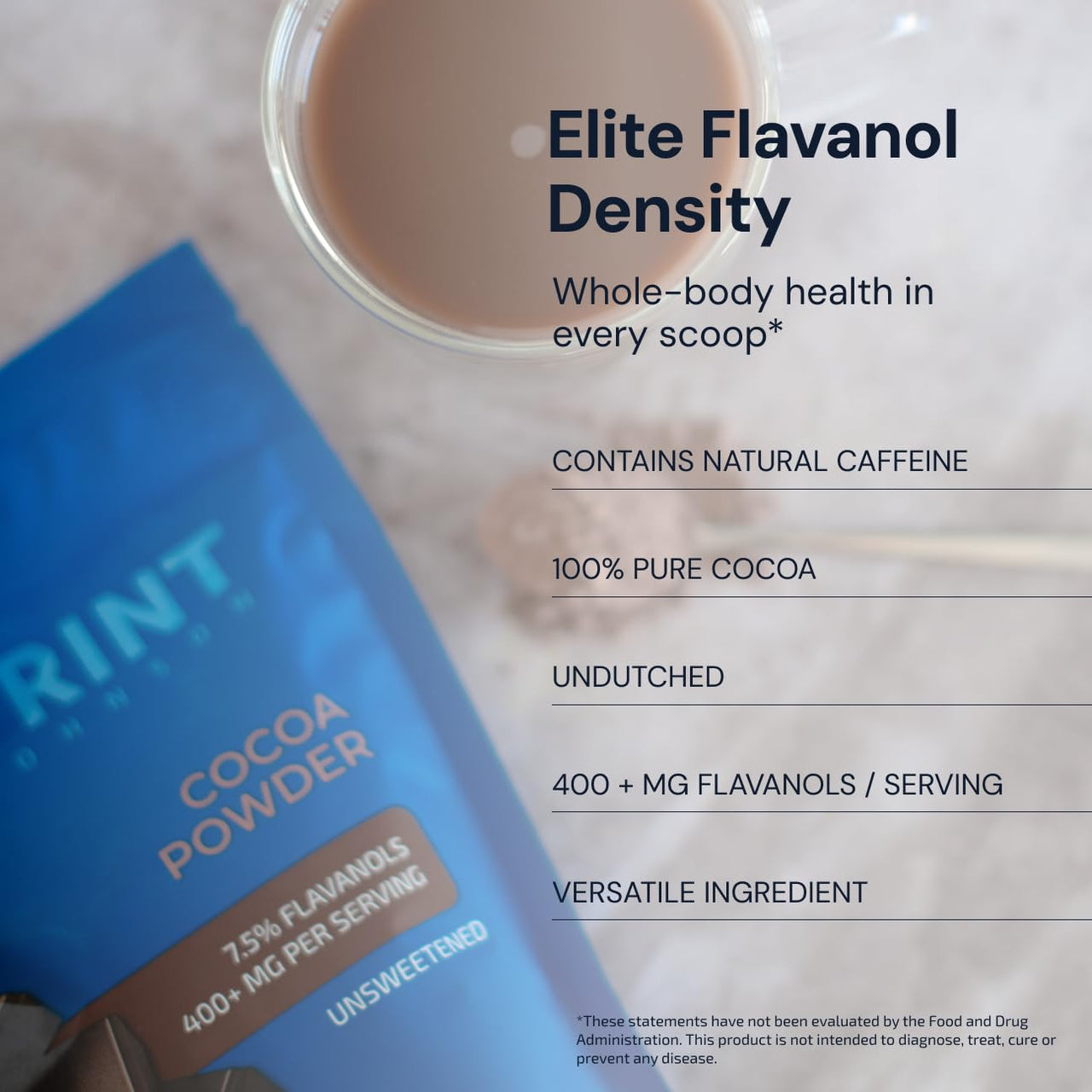 Blueprint Bryan Johnson Non Dairy Cocoa Powder - 7.5% Flavanols, 100% Pure Cocoa, Low Fat Unsweetened Cocoa, Undutched, Keto Friendly, Great for Baking & Cooking, Tested for Heavy Metals (12 Ounces)