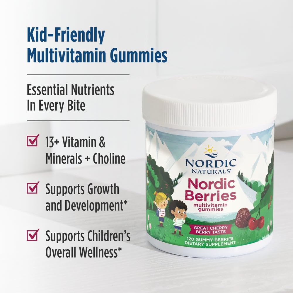 Nordic Naturals Nordic Berries, Cherry Berry - 120 Gummy Berries - Great-Tasting Multivitamin for Ages 2+ - Growth, Development, Optimal Wellness - Non-GMO, Vegetarian - 30 Servings