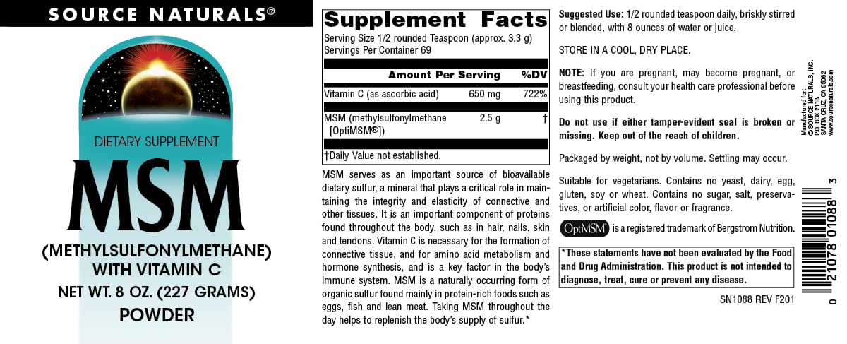 Source Naturals MSM (Methylsulfonylmethane) with Vitamin C - Powder, 8 Ounce