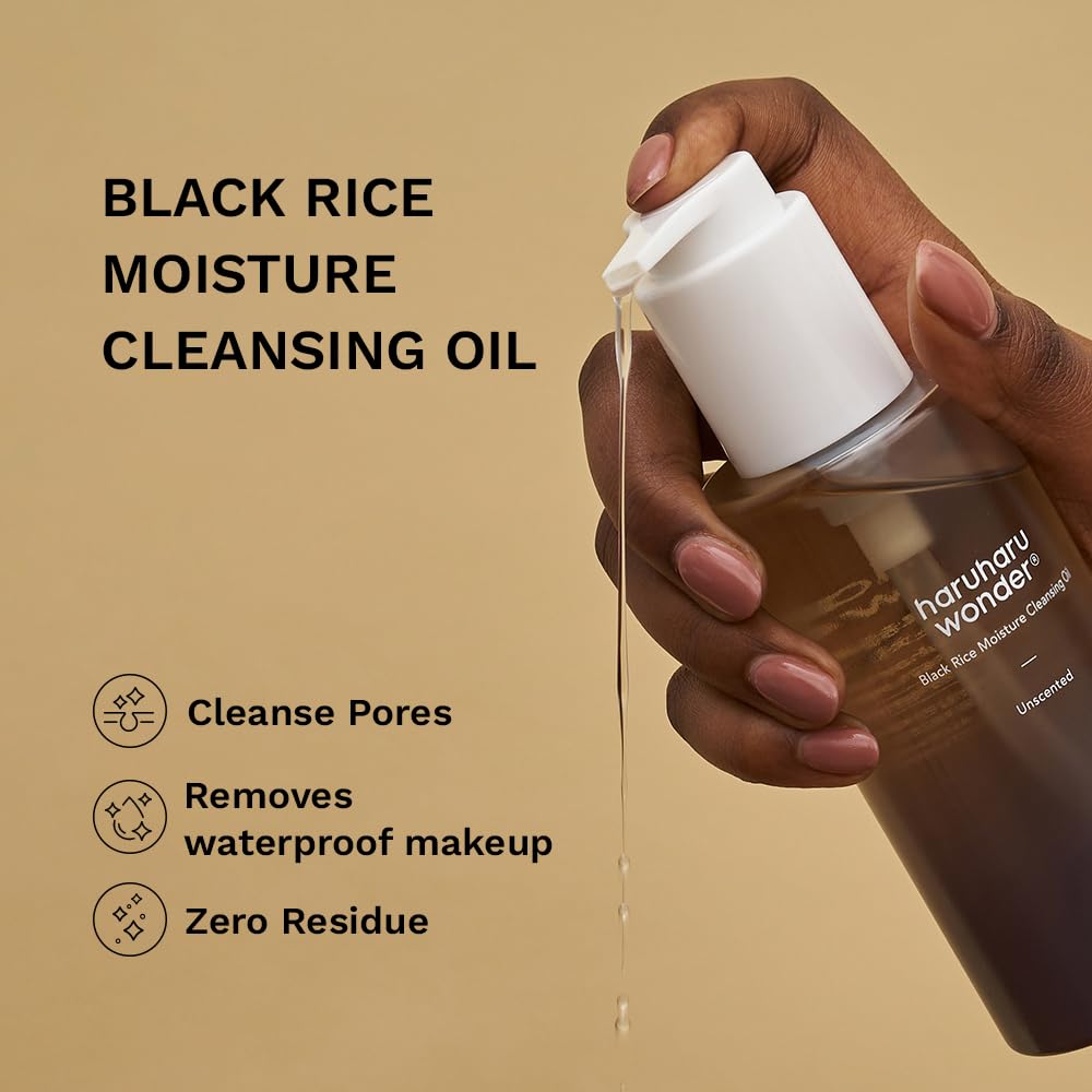 HARUHARU wonder Black Rice Moisture Cleansing Oil, Double Cleansing, Daily Makeup Remover, Pore Oil Cleanser, Korean Skincare, For sensitive, Non-comedogenic, 5.1 fl oz