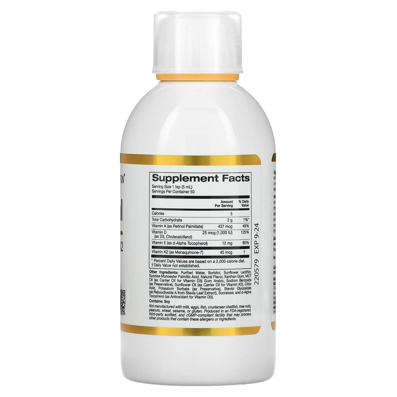 California Gold Nutrition, Liposomal Vitamin A, D3, E & K2, Pineapple, 8.5 fl oz (250 ml)