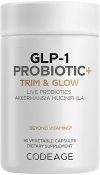 Thumbnail for Codeage GLP-1 Probiotic+ - Live Probiotics Akkermansia, Clostridium, Bifidobacterium, Chicory Inulin Probiotic, Prebiotics & Postbiotics Supplement - 500 Million AFU - 30 Capsules