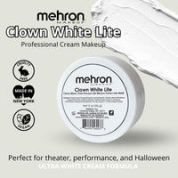 Thumbnail for Mehron Makeup Clown White Lite | Professional Face Paint & Body Paint | White Cream Face Paint for Clown Makeup, Stage, Film, Cosplay, Mime, & Halloween 2 oz (56g)