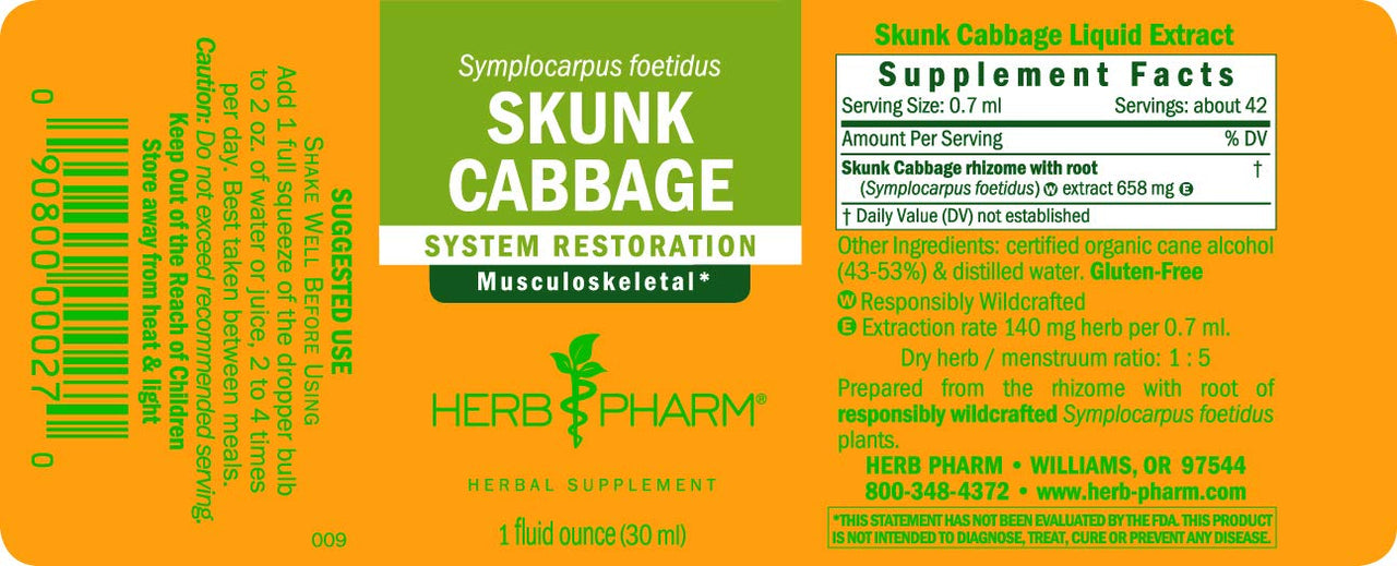 Herb Pharm Skunk Cabbage Liquid Extract for Musculoskeletal System Support - 1 Ounce