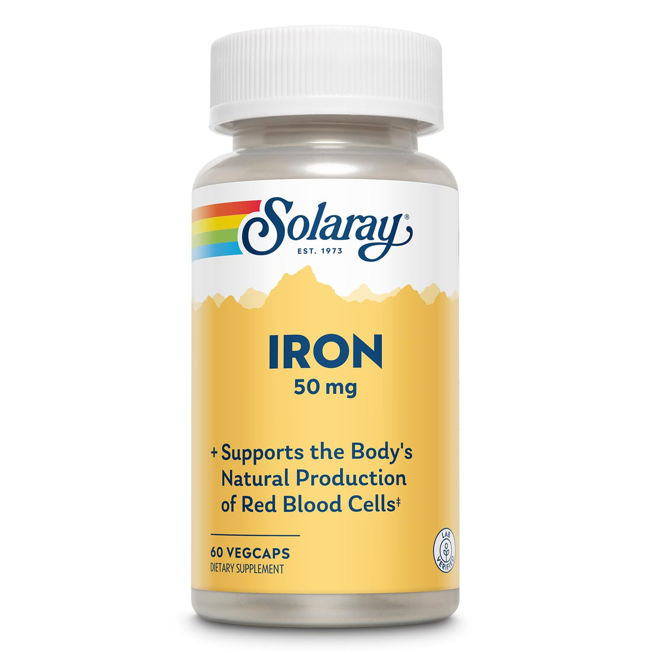 SOLARAY Iron Capsules 50mg - Iron Supplement for Women and Men w/Parsley and Yellow Dock Root, Supports Body's Natural Production of Red Blood Cells, 60-Day Guarantee, 60 Servings