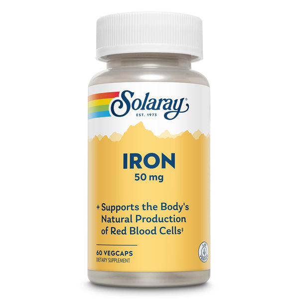 SOLARAY Iron Capsules 50mg - Iron Supplement for Women and Men w/Parsley and Yellow Dock Root, Supports Body's Natural Production of Red Blood Cells, 60-Day Guarantee, 60 Servings