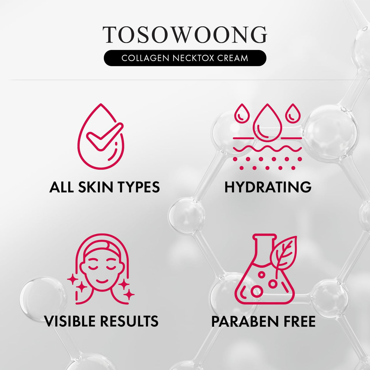 TOSOWOONG Collagen Necktox Cream with Collagen and Hyaluronic Acid for Neck Firming, Anti-aging, Wrinkles and Tightening, Korean Skin Care, 50ml, 1.69 fl. oz.