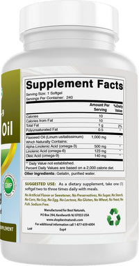 Thumbnail for Best Naturals Flaxseed Oil 1000 mg 240 Softgels - Omega-3-6-9 for Heart Health