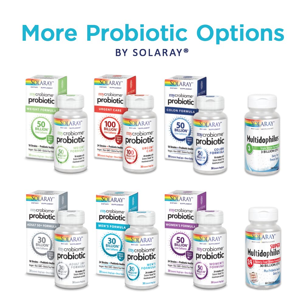 Solaray Multidophilus 12 Strain Probiotic 20 Billion CFU, Probiotics for Digestive Health for Women and Men, Daily Gut Health Support Complex with Prebiotic Inulin, No Dairy - 100 VegCaps
