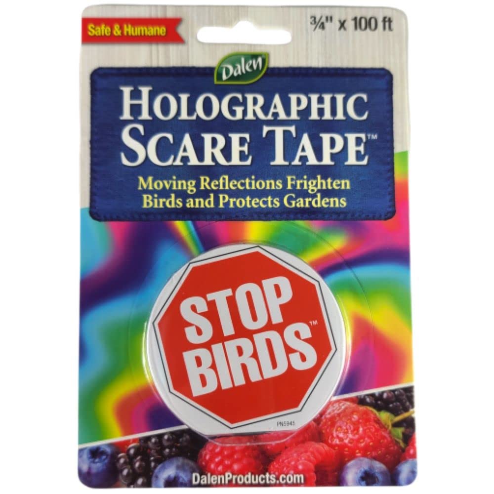 Dalen Holographic Scare Reflective Tape – Bird Deterrent Tape with Metallic Noise Feature, Broad Application and Easy to Use Bird Scare Ribbon (3/4" x 100') - 1 Roll