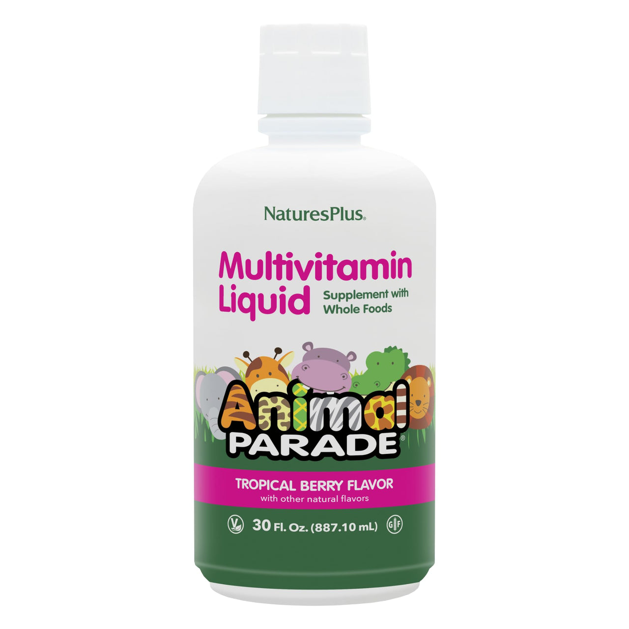 NaturesPlus Animal Parade Source of Life Children's Liquid Multivitamin - Tropical Berry Flavor - 30 fl oz - Whole Food Supplement - Vegetarian, Gluten-Free - 60 Servings