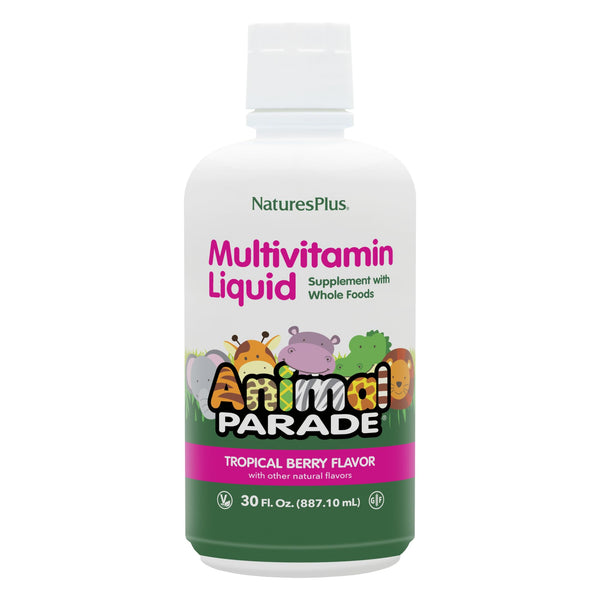 NaturesPlus Animal Parade Source of Life Children's Liquid Multivitamin - Tropical Berry Flavor - 30 fl oz - Whole Food Supplement - Vegetarian, Gluten-Free - 60 Servings