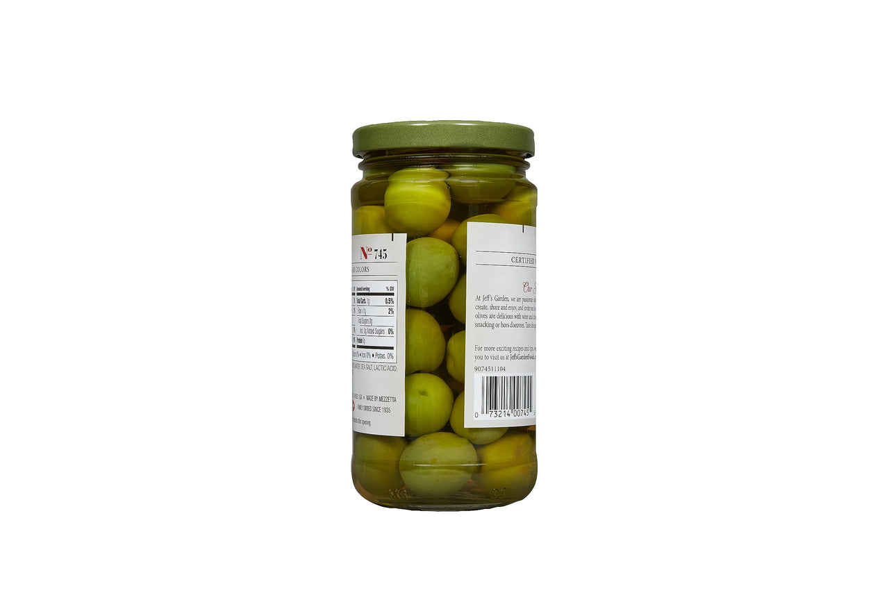 Jeff's Garden Whole Castelvetrano Olives | Non-GMO, Gluten Free, Keto, Vegan | 7.5 Ounce Drained Weight Jar (Pack of 6)