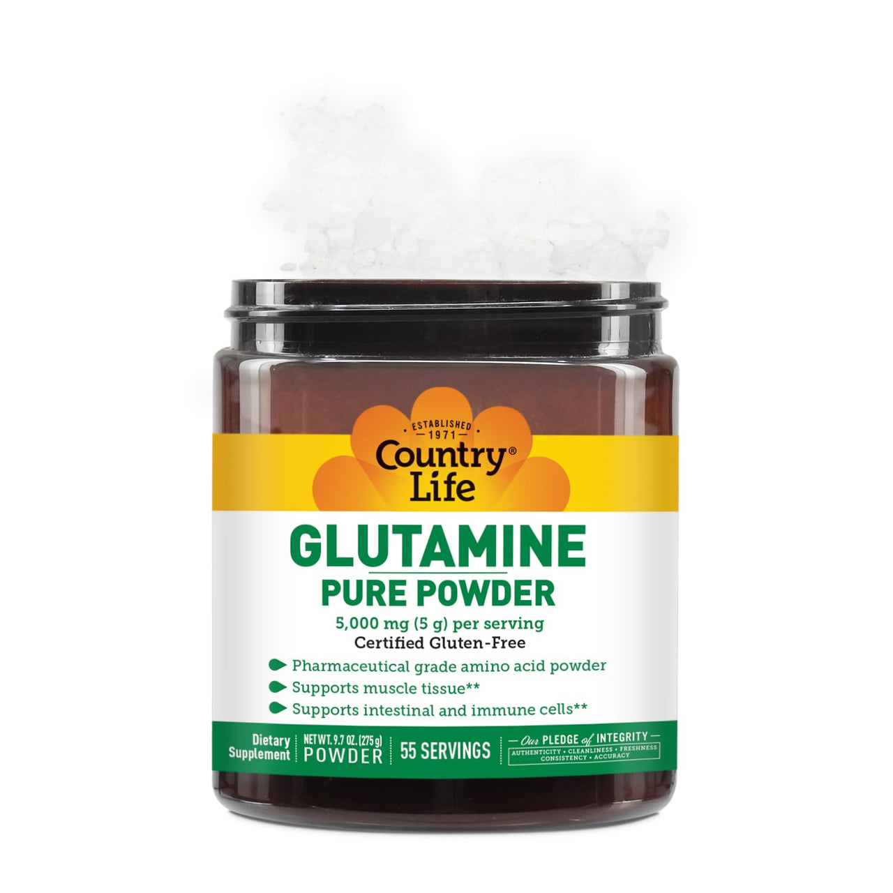 Country Life Glutamine Pure Powder - 5000mg L-Glutamine - Muscle Tissue, Gut Health, Immune Support - Gluten-Free Certified - Ideal Pre/Post Workout Amino Acid Supplement, 55 Servings, 9.7oz