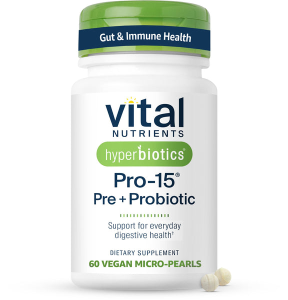 Hyperbiotics Vital Nutrients Pro-15 Prebiotics and Probiotics for Women and Men | 15 Science Backed Strains | Supports Occasional Constipation, Diarrhea, Gas & Bloating | 60 Vegan Time Release Pearls