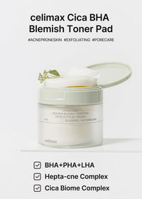 Thumbnail for celimax Ji.Woo.Gae CICA BHA Blemish Toner Pad | BHA PHA LHA Complex, Centella Asiatica Extract, Hydrating, Moisturizing, Soothing, Reparing, (60 Pads)
