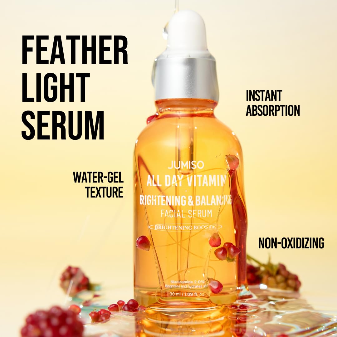 JUMISO All Day Vitamin Serum, Brightening & Balancing Facial Serum, Gift, Vitamin C, A, B, D, E , Serum with Vitamin, Korean Skincare, Skin brightening, soothing, Vegan serum, Vitamin tree extract 86.14%, Niacinamide 20,000ppm,1.01 fl oz (serum)