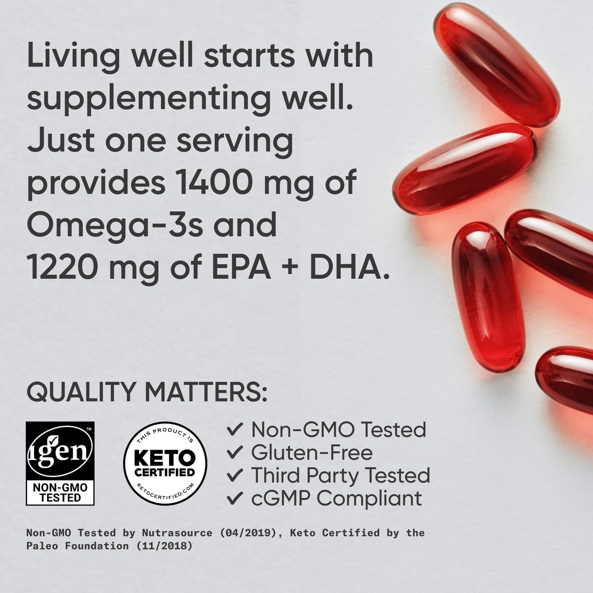 Sports Research Keto Omega Fish Oil with Wild Sockeye Salmon, Antarctic Krill Oil, Astaxanthin & Coconut MCT Oil - 1200mg of EPA & DHA per Serving | Keto Certified & Non-GMO Verified (120 Softgels)