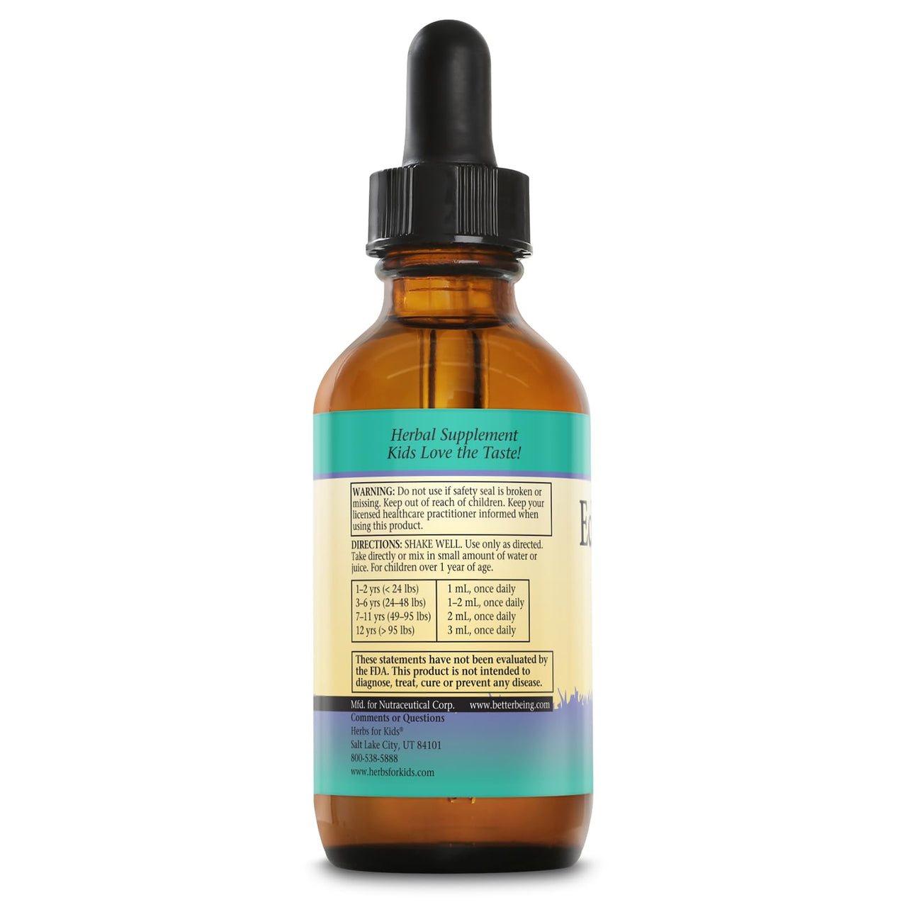 HERBS FOR KIDS Echinacea Astragalus - Organic Echinacea Drops - Wellness Herbs - with Organic Astragalus, Lemon Balm, Peppermint - Ages 1 and Up - Made Without Alcohol - Great Taste - 39 Servings, 4oz