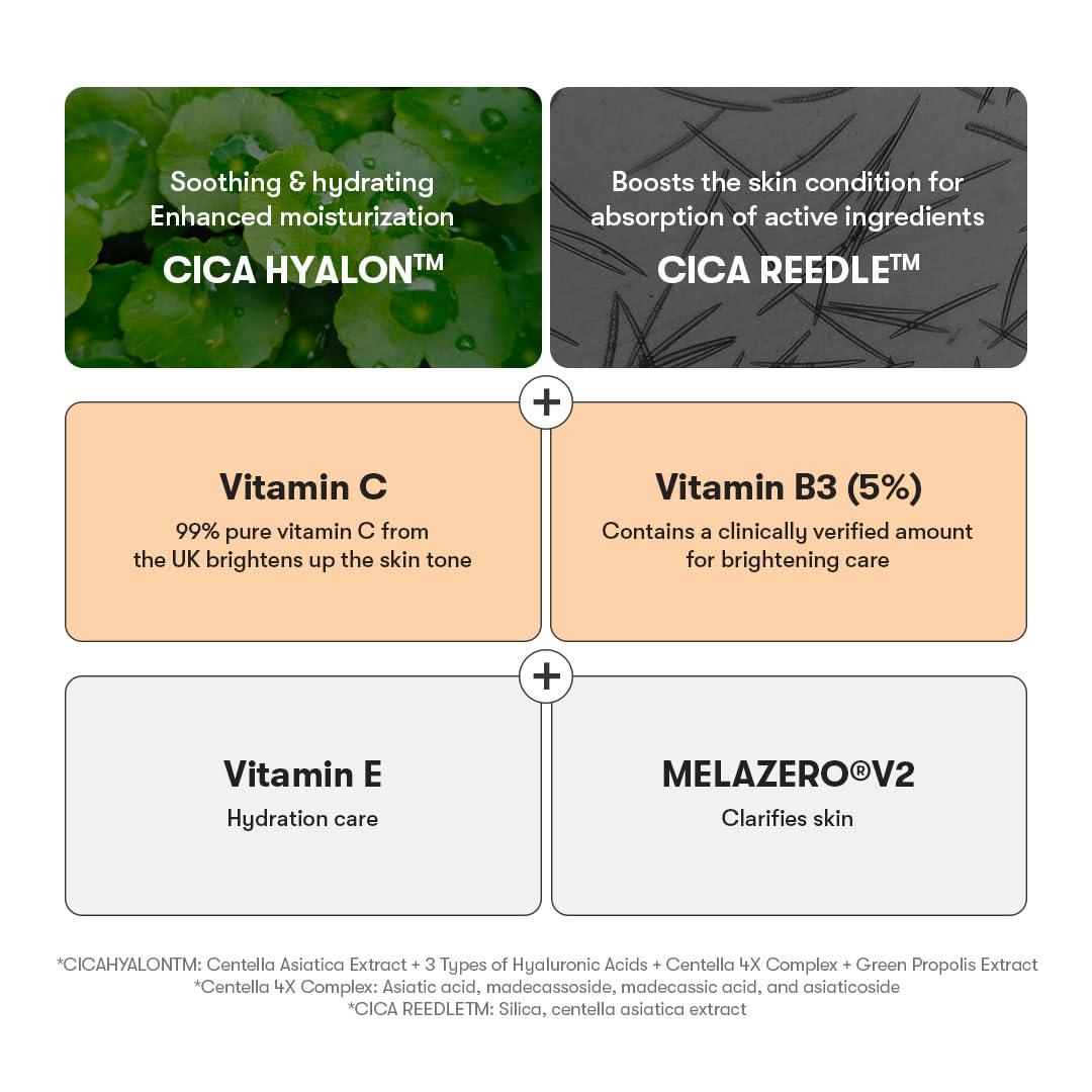 VT Cosmetics Vita-Light Reedle Shot 100, Serum with Vitamin C Capsules, Vitamin E, Hydrating Care, Korean Skincare for Sensitive Skin 1.69Fl Oz(50ml)