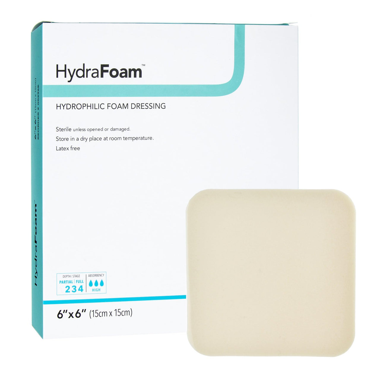 DermaRite's HydraFoam Hydrophilic Foam Dressing - Highly Absorbent Wound Care, Waterproof Backing, Sterile - Square, 6 in. x 6 in., 1 Count, 10 Packs, 10 Total