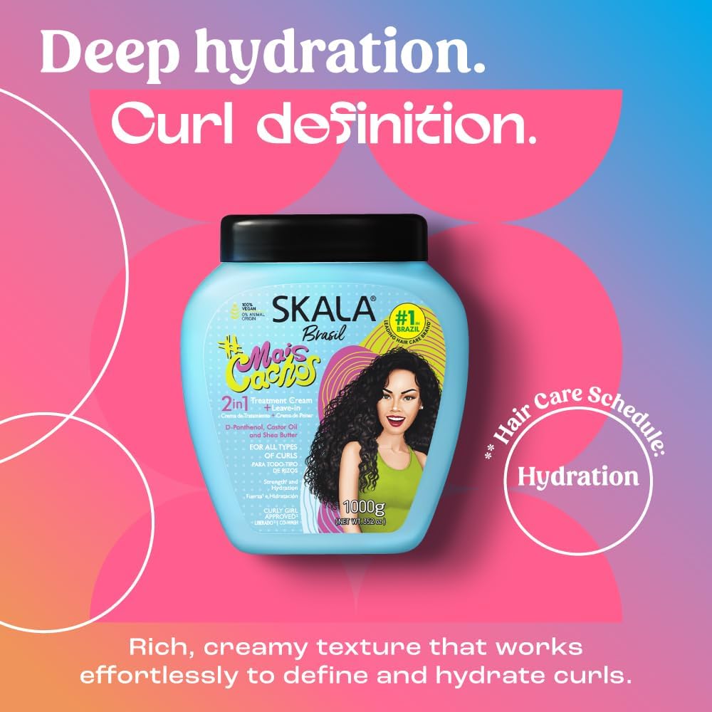 SKALA Mais Cachos Hair Type 3ABC - Eliminate Anti Frizz, For Curly Hair -2 in 1 Conditioning Treatment Cream and Cream To Comb 100% VEGAN 35.2 Oz (1 Pack)
