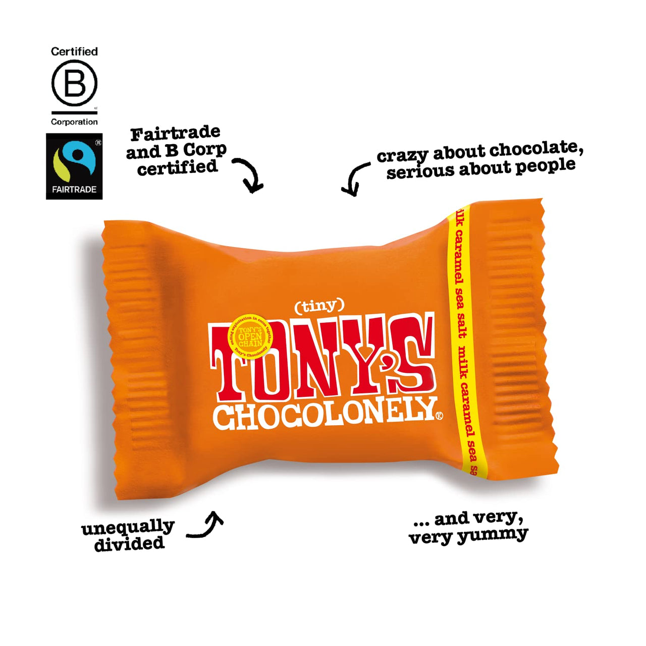 Tony's Chocolonely Milk Chocolate with Caramel and Sea Salt - Belgium Chocolate, Fairtrade & B Corp Certified - 4.44 OZ (1 Pouch)