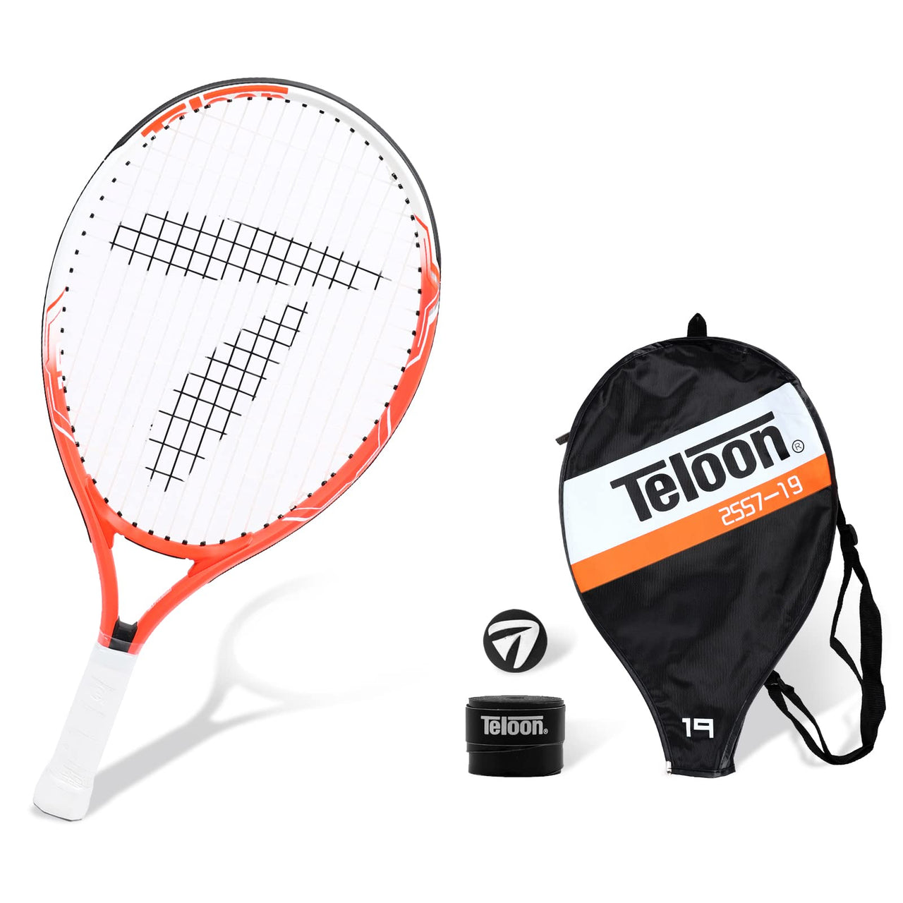 Teloon Kids Tennis Racket, 19"-25" Inch Youth Tennis Racquet with Cover, Junior Tennis Racquet for Kids Children Boys Girls Age 3-12. (Orange, 19)