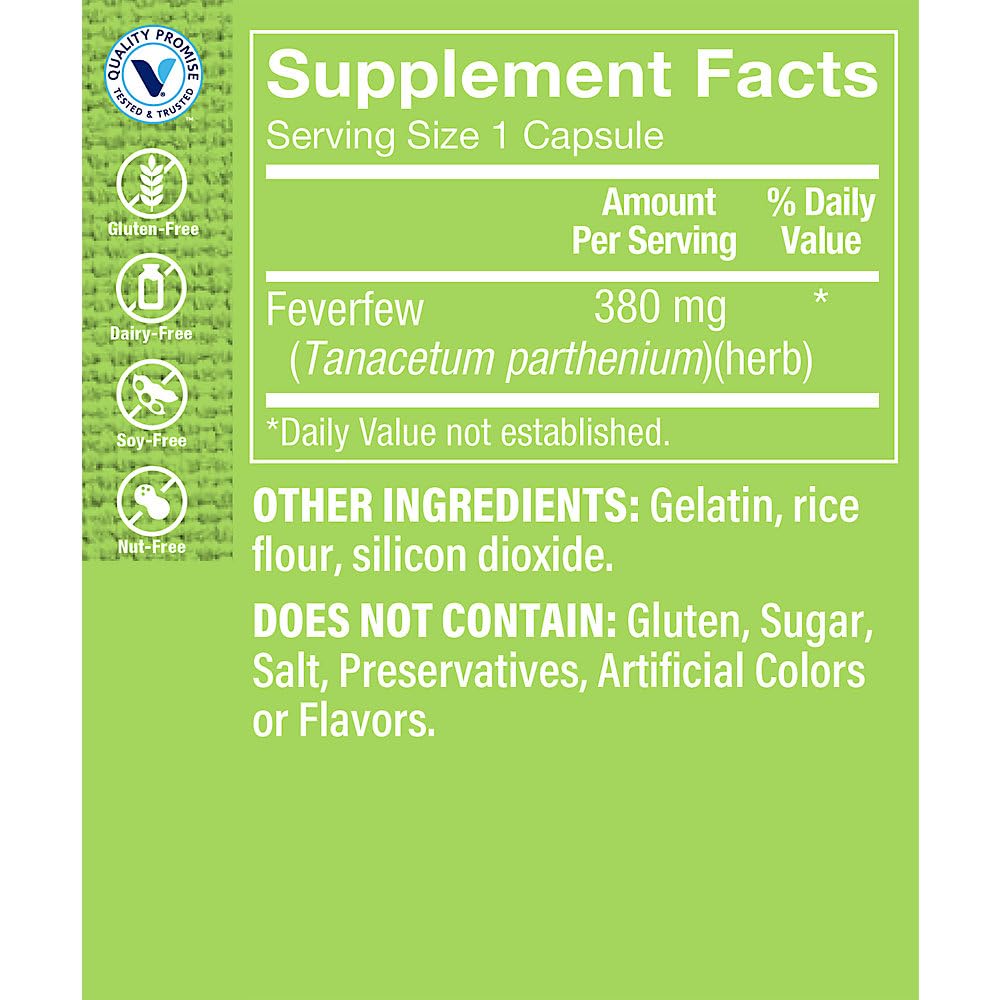 The Vitamin Shoppe Feverfew 380MG, A Traditional Herb, Once Daily (100 Capsules)