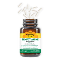 Thumbnail for Country Life Benfotiamine with Thiamin, Nerve Health Support, 150mg, 60 Vegetarian Capsules, Certified Gluten Free, Certified Vegan