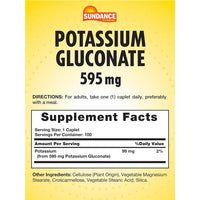 Thumbnail for Sundance Vitamins Potassium Gluconate 595 mg 100 Caplets