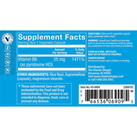Thumbnail for The Vitamin Shoppe Vitamin B6 25 MG - Brain Health, Mood Support & Protein Metabolism, Daily B Vitamin (100 Vegetable Capsules)