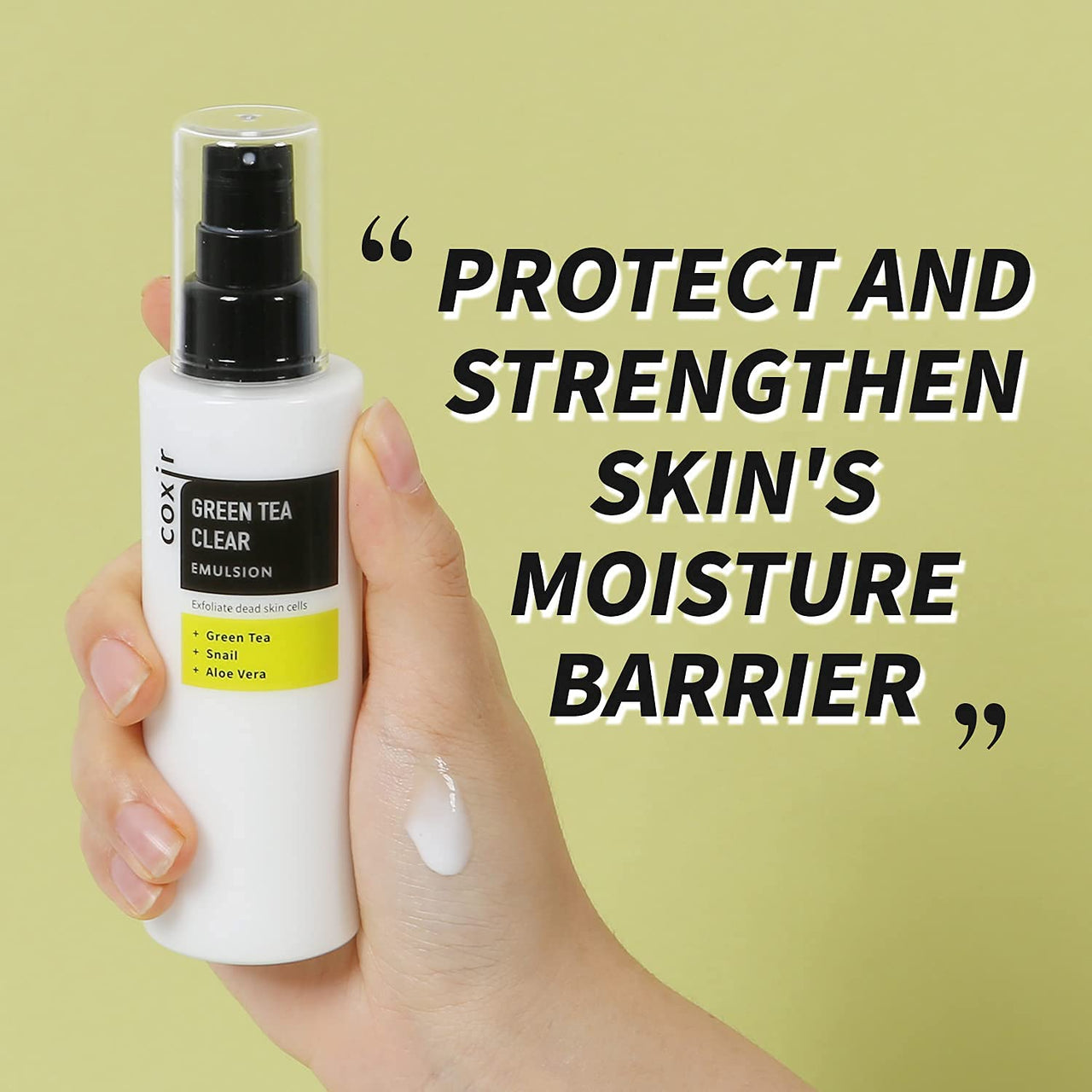 coxir GREENTEA CLEAR EMULSION for calming and hydrates skin l Paraben Free, Cruelty Free, Korean Skin Care [100ml/3.38 fl.oz]