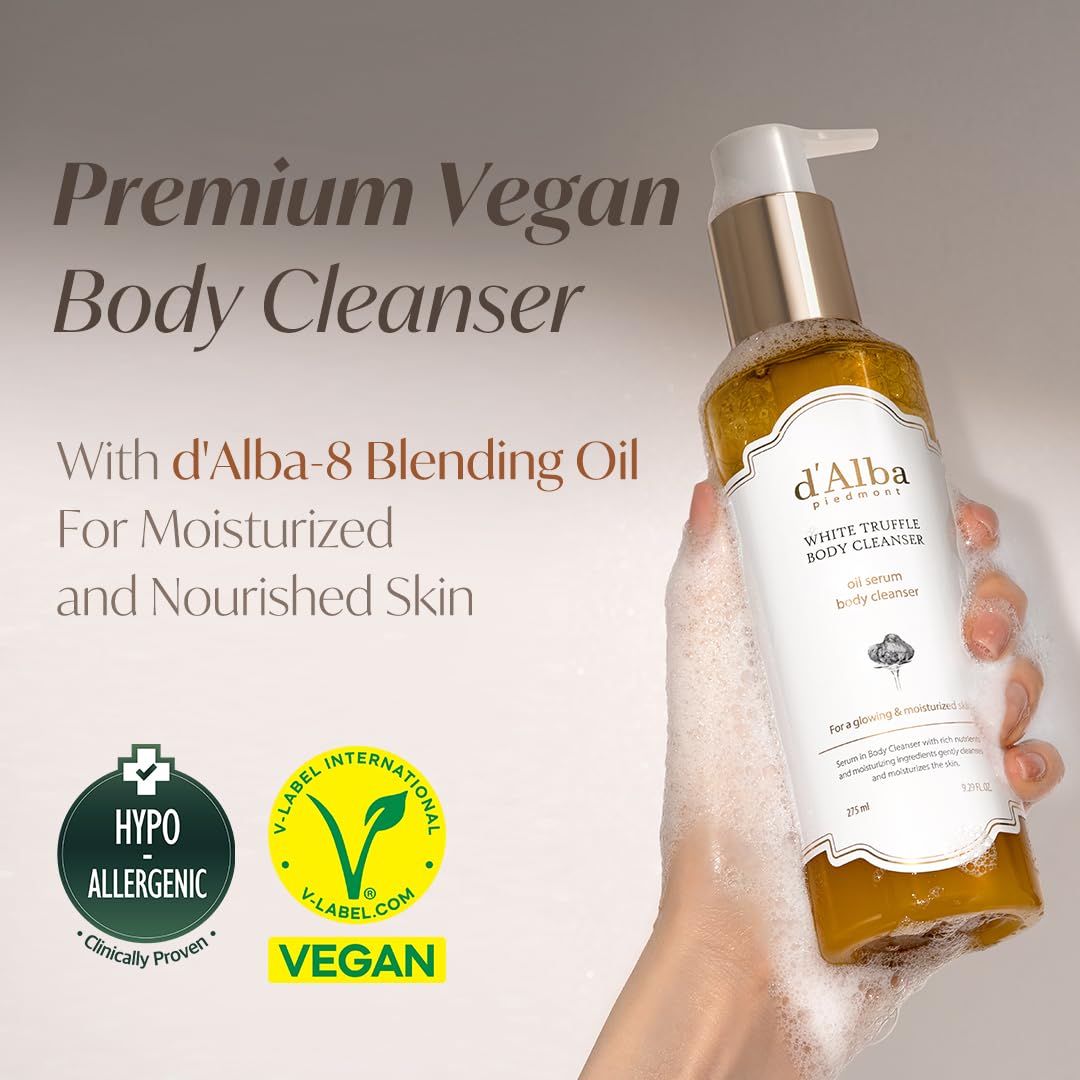 d'alba Piedmont White Truffle Oil Serum Body Cleanser 275ml, Vegan, Moisturizing and Mild Formula, Rich Gentle Lather