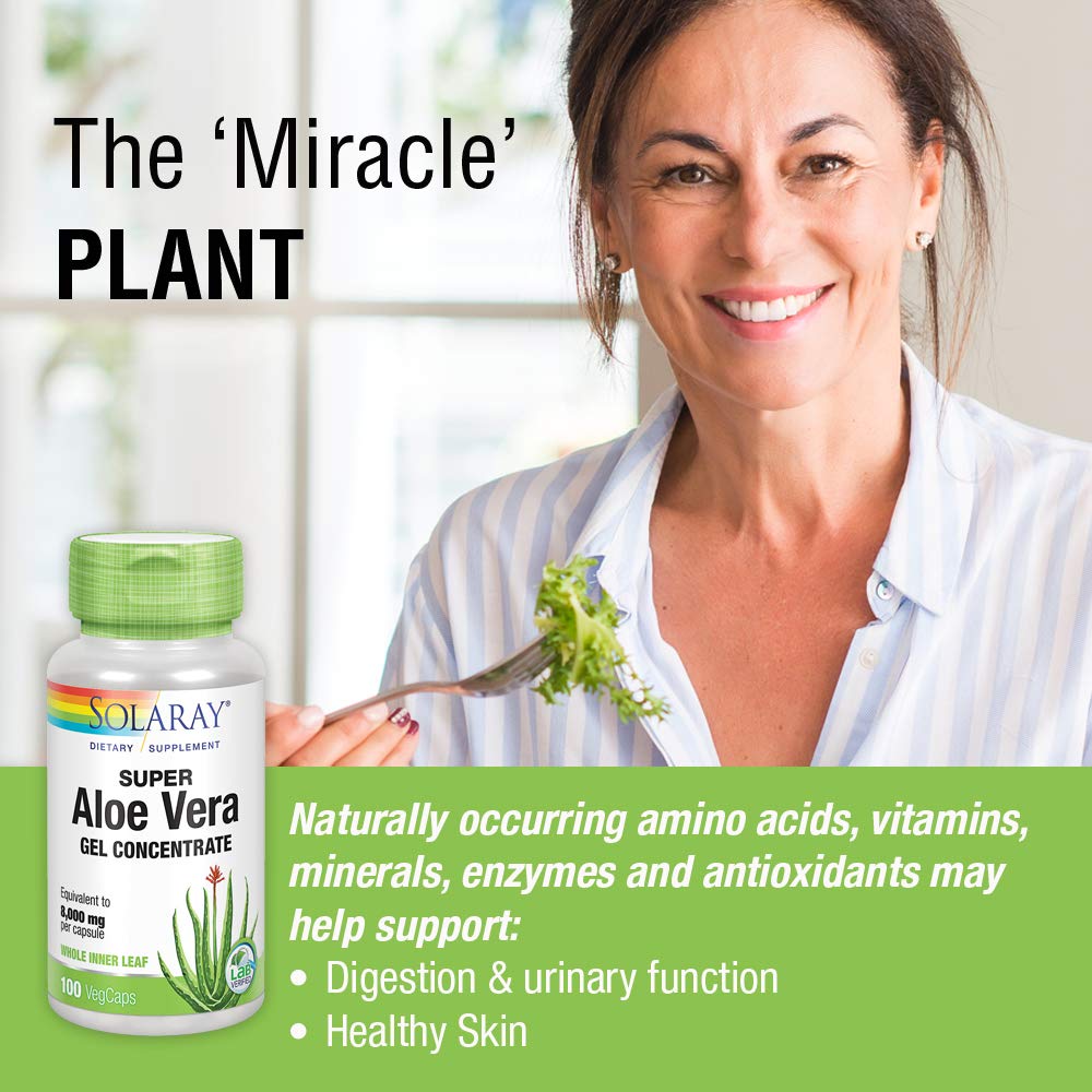 SOLARAY Super Aloe Vera Gel 8000mg | Naturally Occurring Amino Acids, Vitamins, Minerals, Enzymes & Antioxidants for Healthy Digestion Support | 100 CT