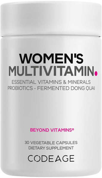 Codeage Women’s Multivitamin - Vitamins A, C, D3, E, B6, B12, Folate, Calcium, Magnesium, Iron, Dong Quai, Probiotics - 1 Capsule Per Serving - Daily Vitamin Pills for Women - Non-GMO - 30 Capsules