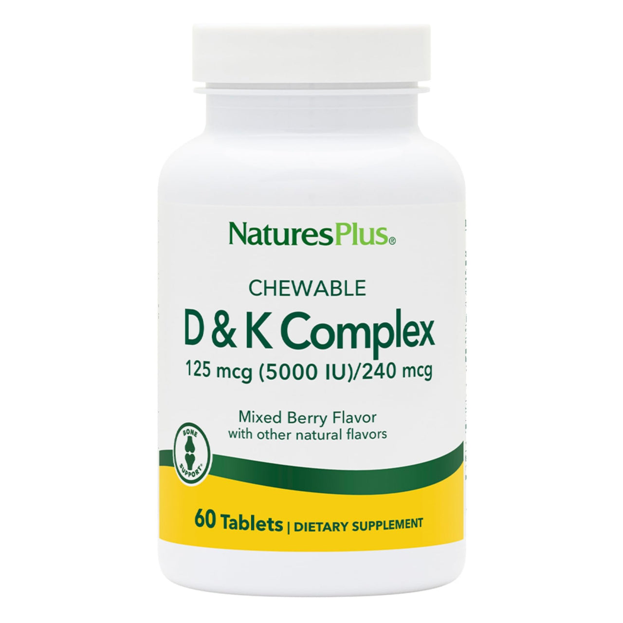 NaturesPlus D & K Complex - 60 Mixed Berry Chewables - Supports Calcium Metabolism - Vegetarian, Non-GMO, Gluten Free, Soy Free - 60 Servings