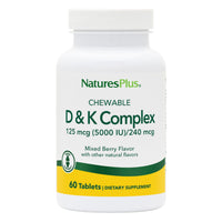 Thumbnail for NaturesPlus D & K Complex - 60 Mixed Berry Chewables - Supports Calcium Metabolism - Vegetarian, Non-GMO, Gluten Free, Soy Free - 60 Servings