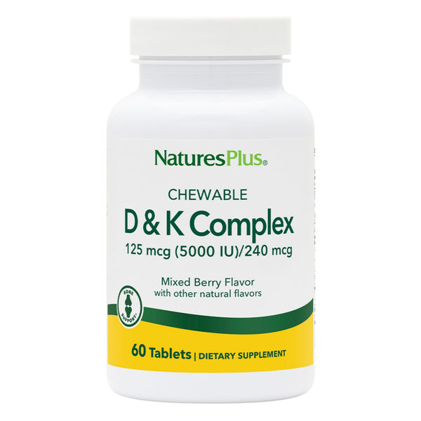 NaturesPlus D & K Complex - 60 Mixed Berry Chewables - Supports Calcium Metabolism - Vegetarian, Non-GMO, Gluten Free, Soy Free - 60 Servings