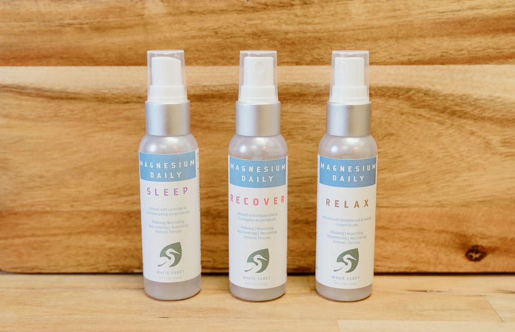 White Egret Magnesium Oil Spray Daily Relax with Sandalwood & Vanilla â€“ 2 fl oz â€“ Premium Relaxation & Recovery â€“ Deep Muscle Relief, Stress Support & Magnesium for Sleep, Tension & Skin Hydration