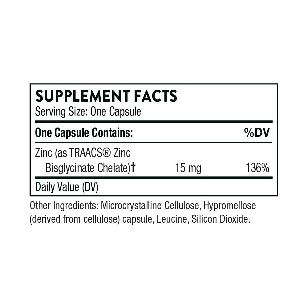 THORNE - Zinc Bisglycinate 15mg - Daily Support for Skin, Eye & Immune System Health* with Zinc Supplement Capsules - 60 Capsules
