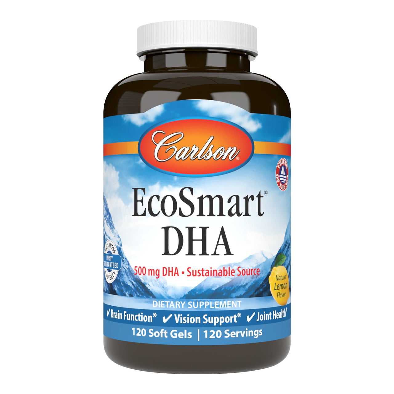 Carlson - EcoSmart DHA, 500 mg DHA, Sustainable Source, Healthy Vision & Brain Function, Lemon, 120 Softgels