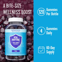 Thumbnail for Vital Proteins Collagen Gummies, 2.5g of Clinically-Tested Collagen for Hair, Skin, Nails & Wrinkles, 120 ct Bottle, Pack of 2, Grape Flavor