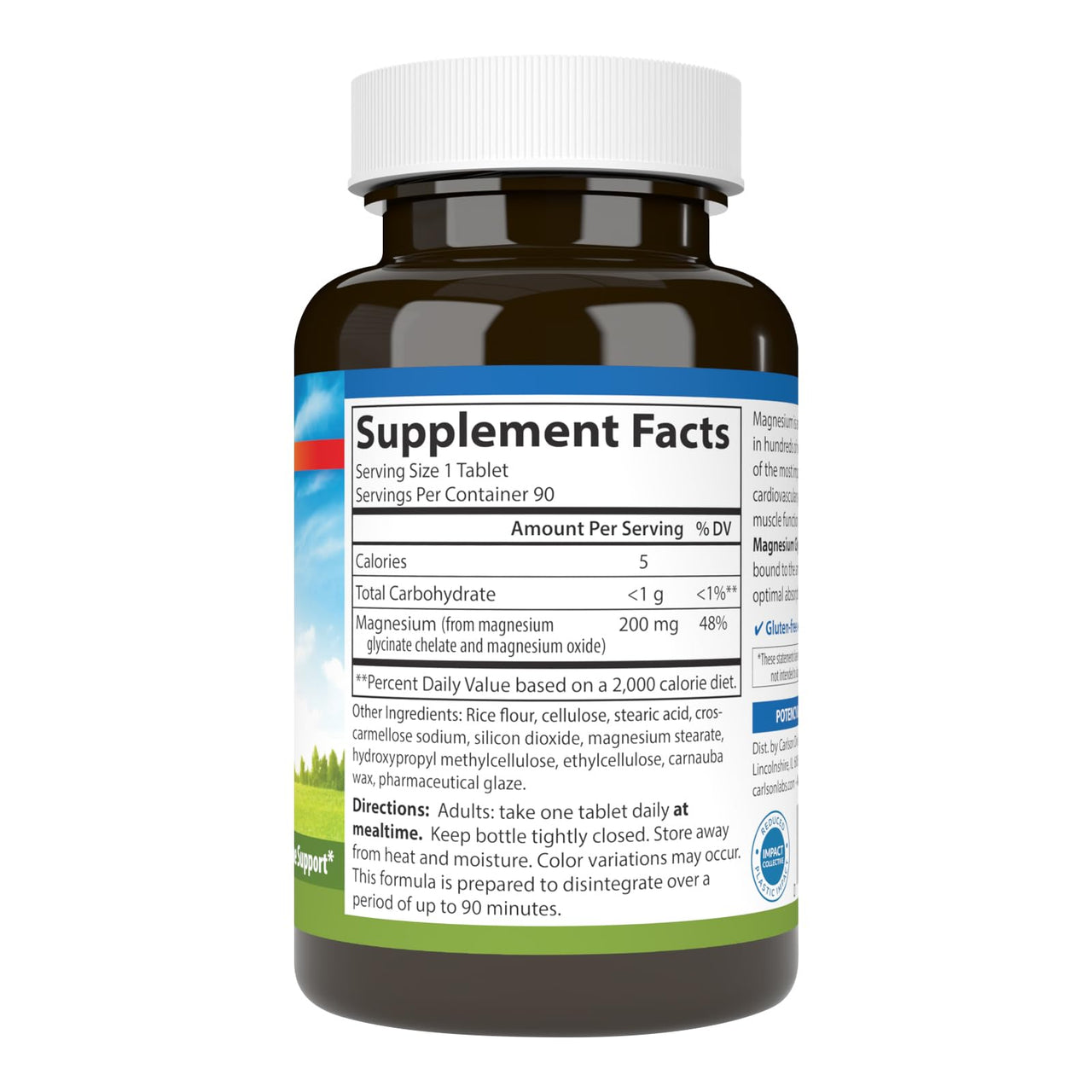 Carlson Buffered Magnesium Glycinate 200 mg, High Absorption Magnesium Supplement, Supports Relaxation, Sleep & Muscle Function, 90 Tablets
