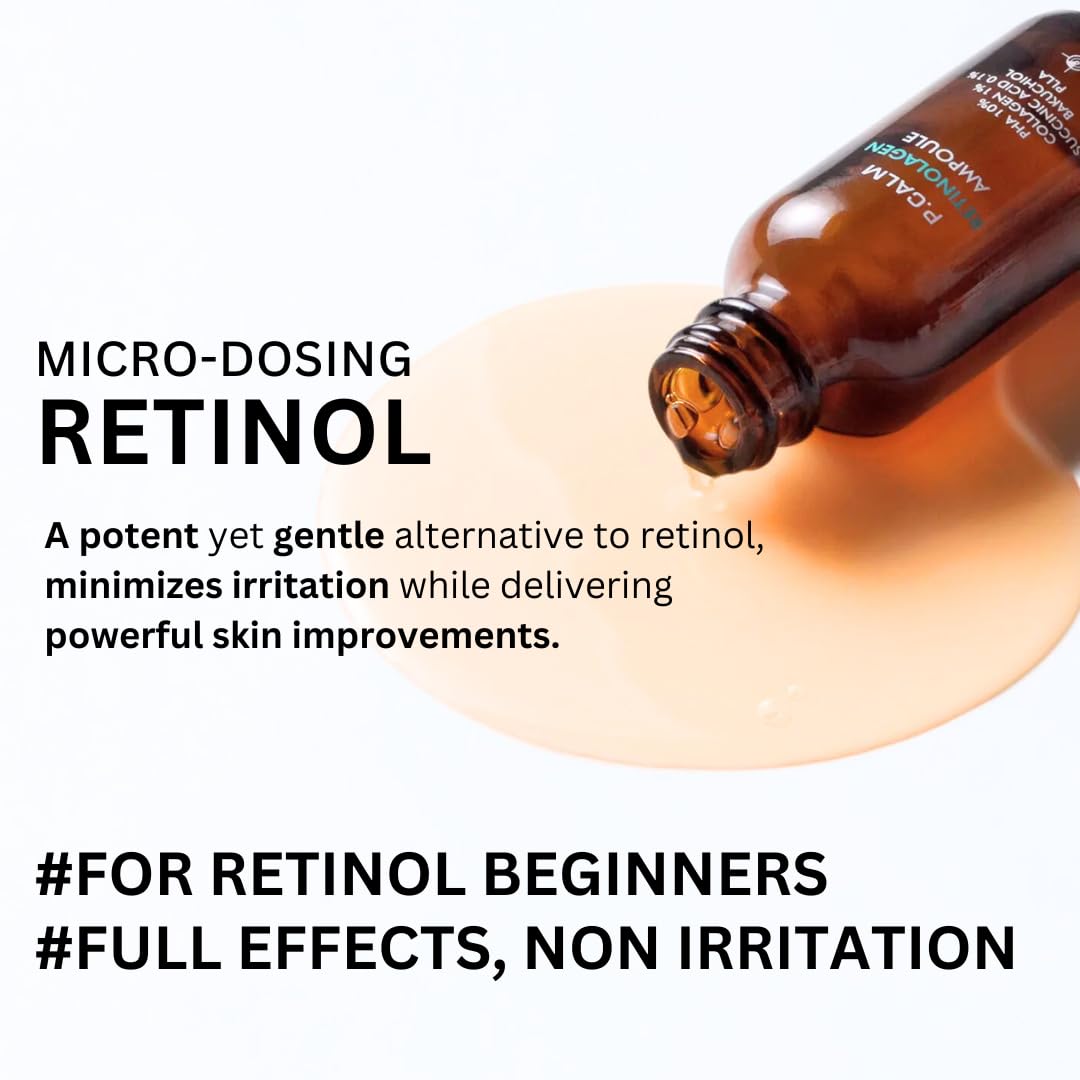 P.CALM Retinolagen Ampoule – Retinol & Vegan Hydrolyzed Collagen for Pore Tightening, Wrinkles, and Fine Line Care, Korean Glass Skin (30ml / 1.01 fl.oz)