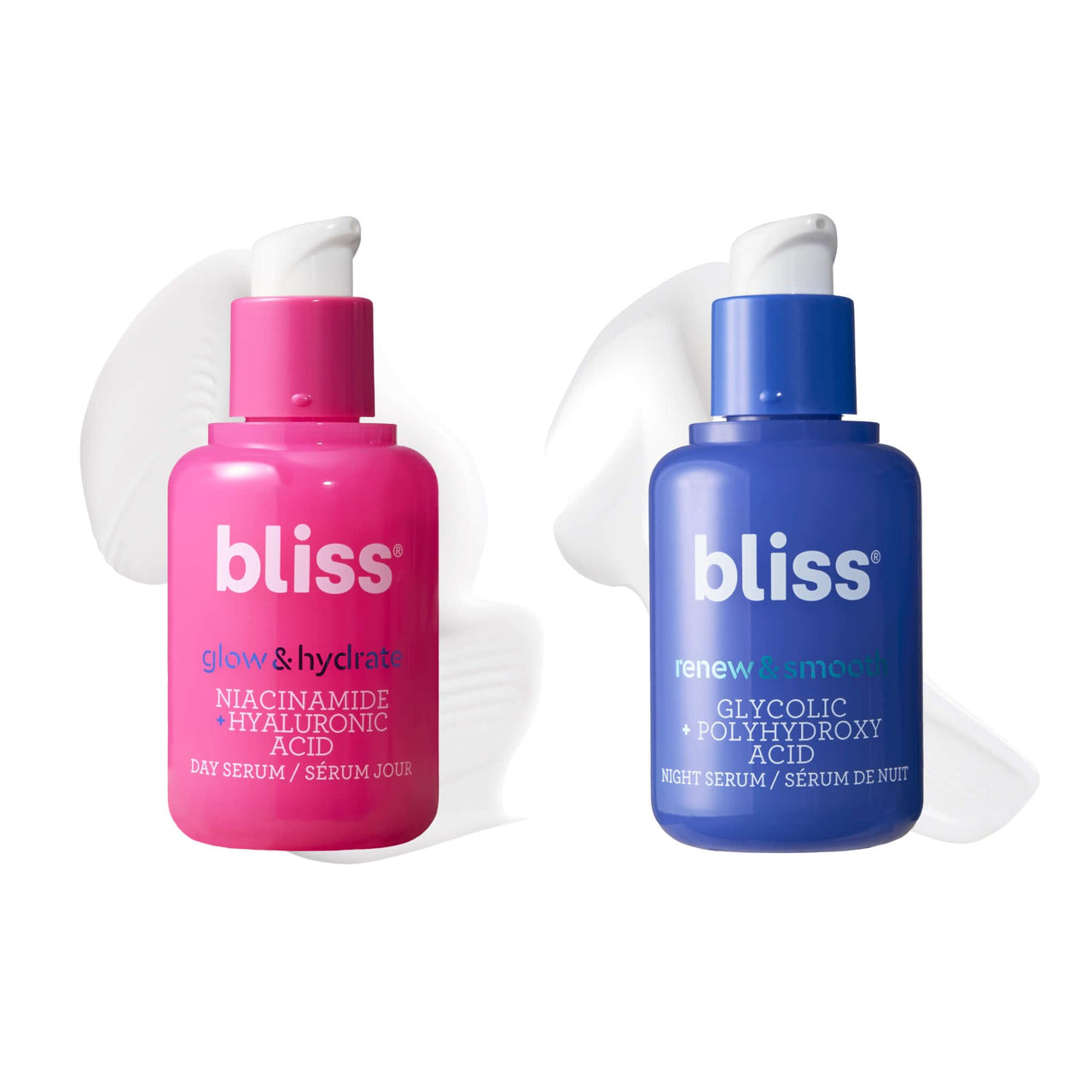 Bliss AM+PM Serum Duo: Glow & Hydrate with Vitamin C + Renew & Smooth with Glycolic Acid for 24-Hour Radiant, Hydrated Skin - Daily Skincare Routine Set